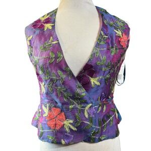 Finity Studio Blouse Womens 4 Silk Embroidered Halter Wrap Iridescent Fairycore